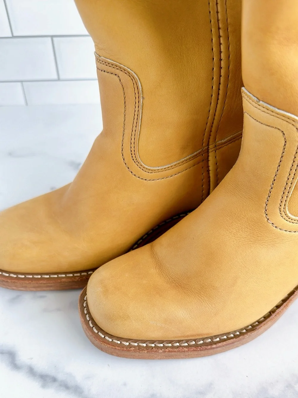 Frye Tall 14L Leather Riding Campus Boots in Banana - Picture 3 of 11